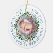 初めてのクリスマスとして祖父母リース青い写真 セラミックオーナメント (左)