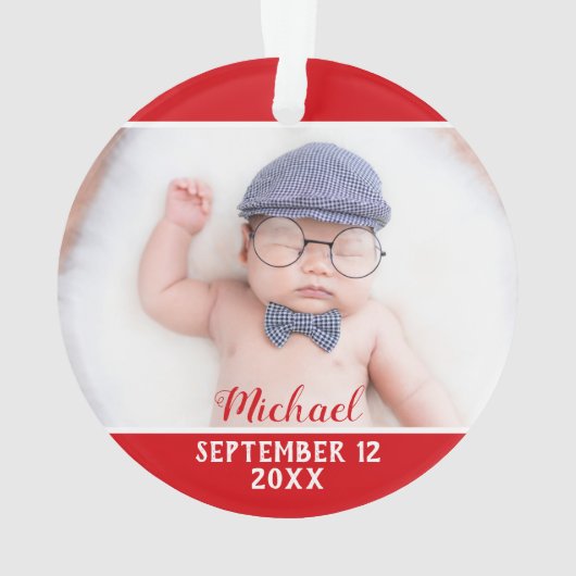 初めてのクリスマスとして赤と白と写真 オーナメント (裏面)