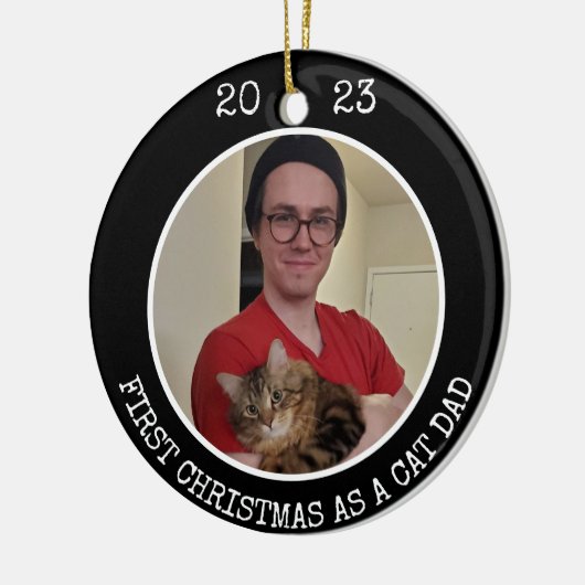 初めてのクリスマスとしてCatパパ2 Photo 2 Sided Black セラミックオーナメント (左)