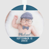 初めてのクリスマスとしてGramona blue & white with photo オーナメント (裏面)