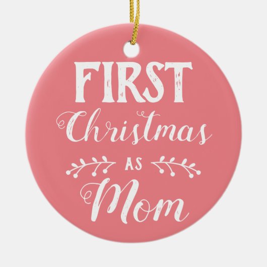 初めてのクリスマスとしてMomピンクと写真 セラミックオーナメント (正面)