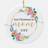 初めてのクリスマスとしてMomフローラと金ゴールドリース セラミックオーナメント (裏面)