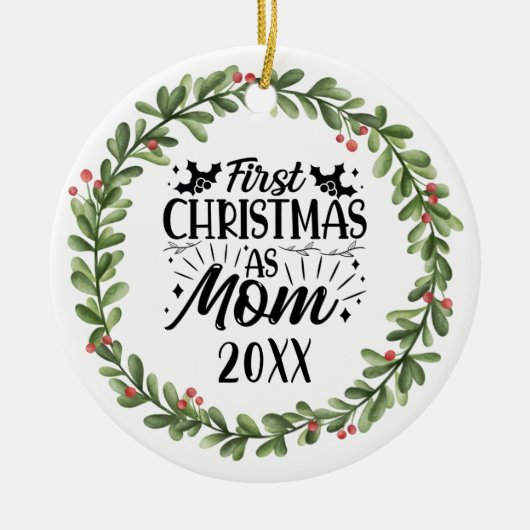 初めてのクリスマスとしてMom Waterカラーリース セラミックオーナメント (正面)