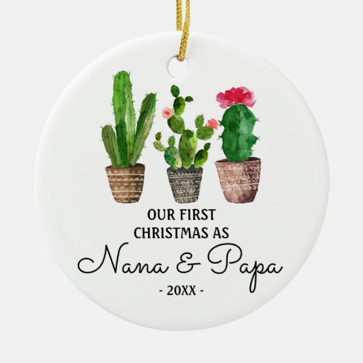 初めてのクリスマスとしてNana & Papa祖父母サボテン セラミックオーナメント (正面)
