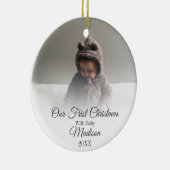 初めてのクリスマスとベビー引用文モノグラム写真 セラミックオーナメント (右)