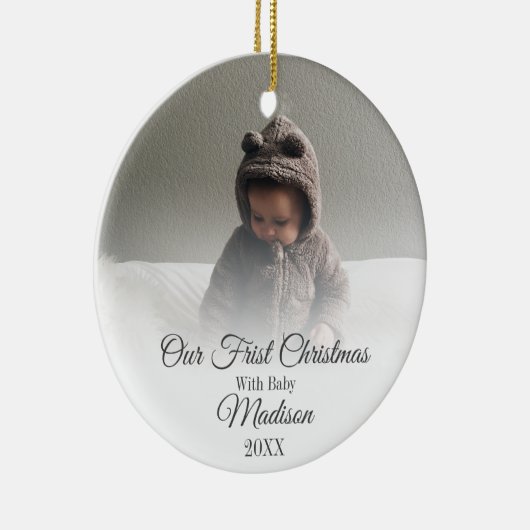 初めてのクリスマスとベビー引用文モノグラム写真 セラミックオーナメント (右)