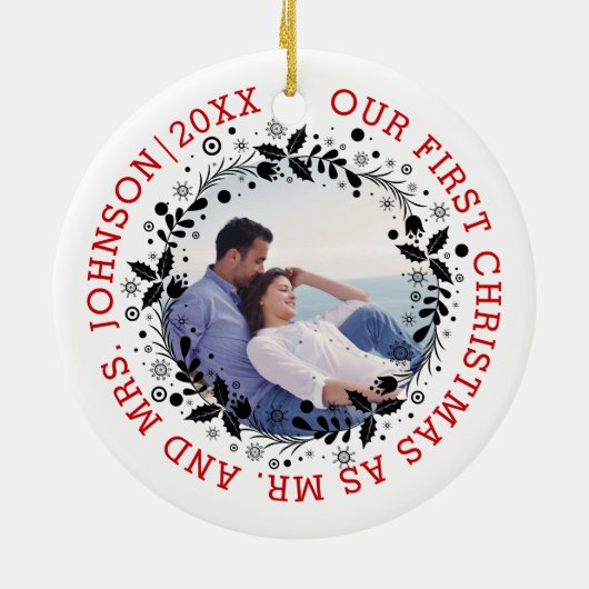 初めてのクリスマスとミセス・ブラックのリース写真 セラミックオーナメント (裏面)