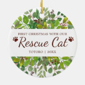 初めてのクリスマスとレスキュー猫パーソナライズされた セラミックオーナメント (裏面)