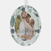 初めてのクリスマスと写真の名前 ガラスオーナメント (正面右)