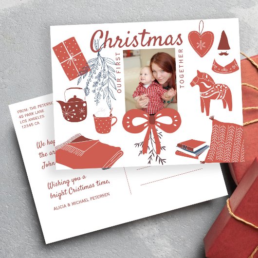 初めてのクリスマスと写真の誕生の発表 ポストカード