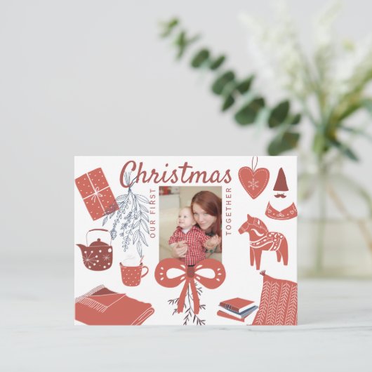 初めてのクリスマスと写真の誕生の発表 ポストカード (スタンド正面)