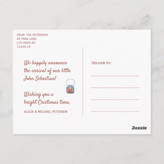 初めてのクリスマスと写真の誕生の発表 ポストカード (裏面)