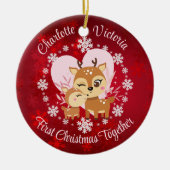 初めてのクリスマスと母と娘トナカイ セラミックオーナメント (正面)