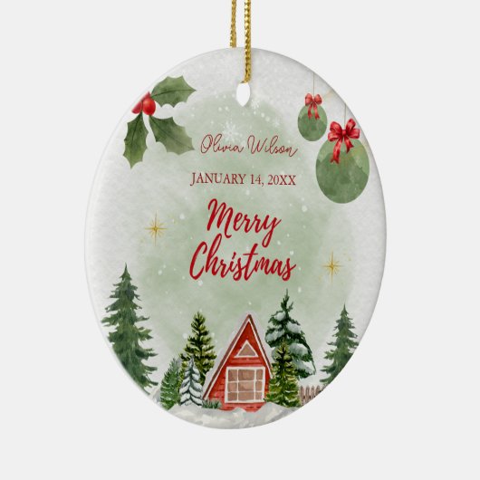 初めてのクリスマスと誕生統計の写真 セラミックオーナメント (右)