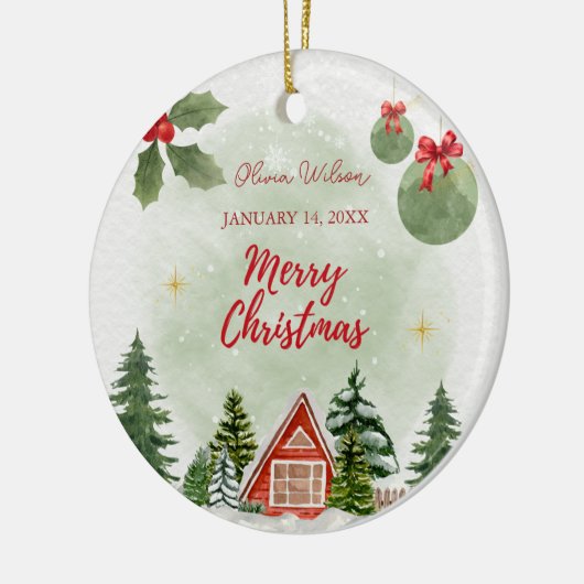 初めてのクリスマスと誕生統計の写真 セラミックオーナメント (左)