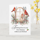 初めてのクリスマスなし夫の(鳥)ショウジョウコウカンチョウ鳥 カード (黄色い花)