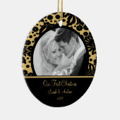 初めてのクリスマスのオーナメントの写真の金ゴールド及び背部ダマスク織 セラミックオーナメント (右)