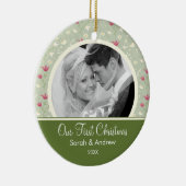 初めてのクリスマスのオーナメントの緑のピンクの花柄 セラミックオーナメント (右)