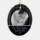 初めてのクリスマスのオーナメント黒い及び白のストライプ セラミックオーナメント (右)