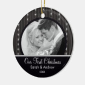 初めてのクリスマスのオーナメント黒い及び白のストライプ セラミックオーナメント (左)