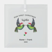 初めてのクリスマスのオーナメント- Love Birds ガラスオーナメント (正面)
