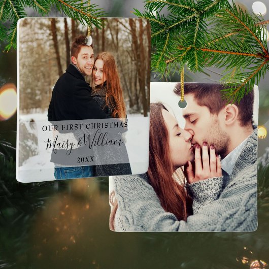 初めてのクリスマスのカップルの名前と写真 セラミックオーナメント