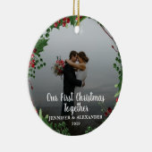 初めてのクリスマスのカップル写真 セラミックオーナメント (右)