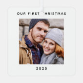 初めてのクリスマスのカップル写真 メタルオーナメント (裏面)