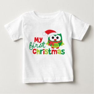 初めてのクリスマスのサンタの私のフクロウ ベビーTシャツ