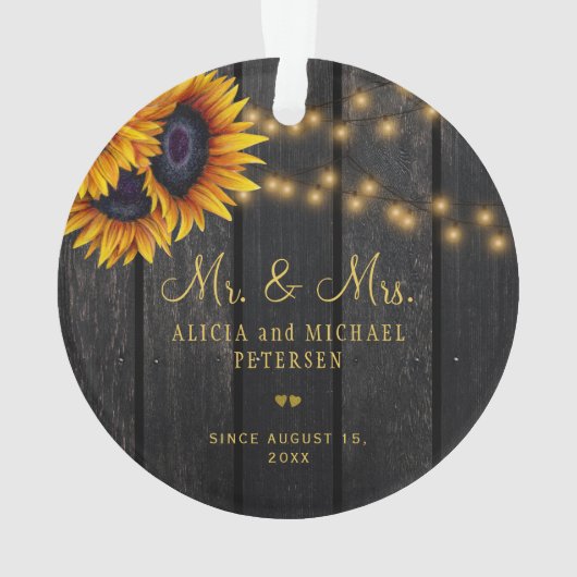 初めてのクリスマスのサンフラワー夫妻の素朴な写真 オーナメント (裏面)