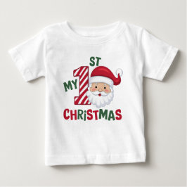 初めてのクリスマスのタイポグラフィー かわいいサンタ ベビーTシャツ