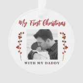 初めてのクリスマスのパパと赤ちゃん2枚の写真 オーナメント (正面)