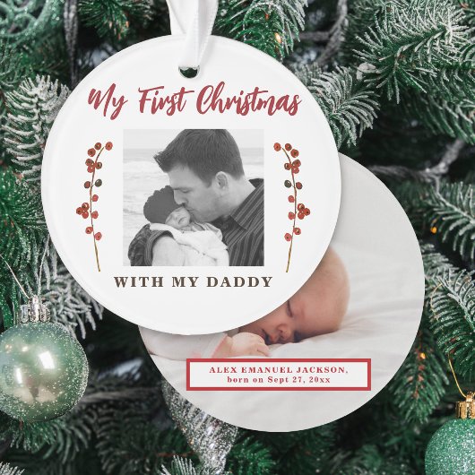 初めてのクリスマスのパパと赤ちゃん2枚の写真 オーナメント