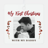 初めてのクリスマスのパパと赤ちゃん2枚の写真 メタルオーナメント (正面)