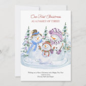 初めてのクリスマスのファミリー3メリー雪だるまベビー 案内状 (正面)