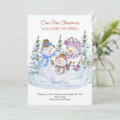 初めてのクリスマスのファミリー3メリー雪だるまベビー 案内状 (スタンド正面)