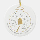 初めてのクリスマスのファミリ3パーソナライズされたベビー セラミックオーナメント (正面)