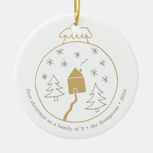 初めてのクリスマスのファミリ3パーソナライズされたベビー セラミックオーナメント (正面)