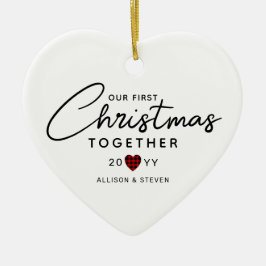 初めてのクリスマスのモダンパーソナライズされたハート セラミックオーナメント