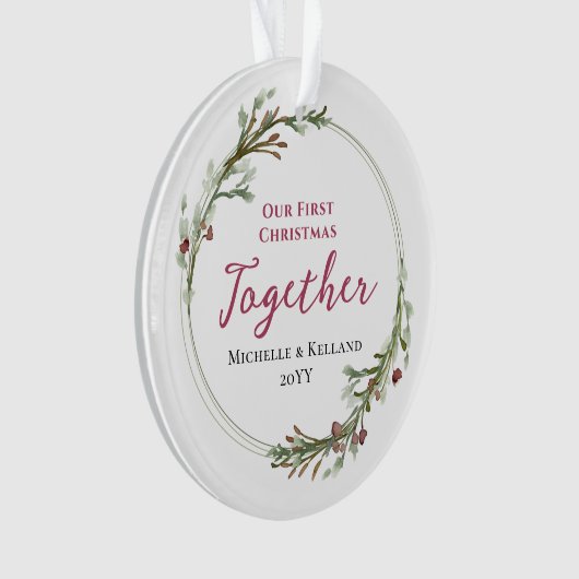 初めてのクリスマスの一緒ミニマルリース写真 オーナメント (正面)
