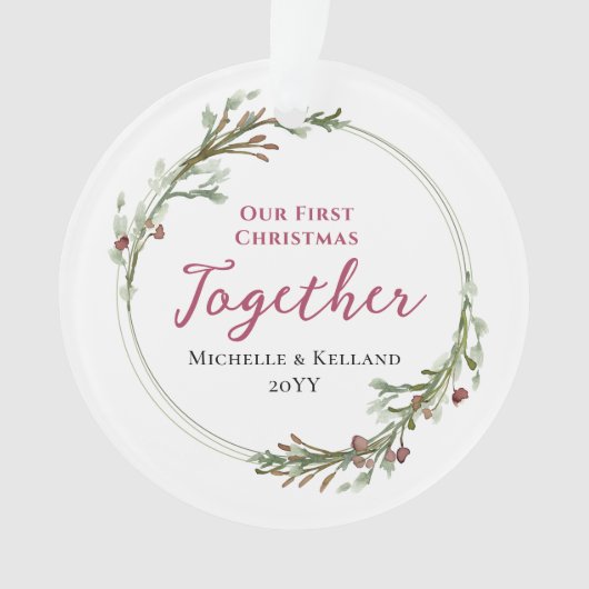 初めてのクリスマスの一緒ミニマルリース写真 オーナメント (正面)