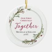 初めてのクリスマスの一緒ミニマルリース写真 セラミックオーナメント (正面)