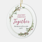 初めてのクリスマスの一緒ミニマルリース写真 セラミックオーナメント (左)