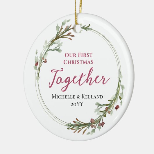 初めてのクリスマスの一緒ミニマルリース写真 セラミックオーナメント (左)