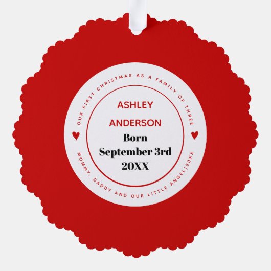 初めてのクリスマスの三つのベリーの写真縁どの家族 オーナメントカード (裏面)