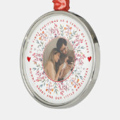 初めてのクリスマスの三つのベリーの写真縁どの家族 メタルオーナメント (左)