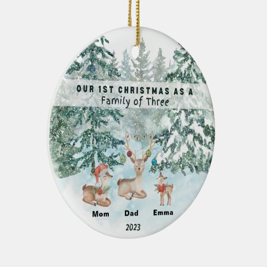 初めてのクリスマスの三パーソナライズされた人 セラミックオーナメント (右)
