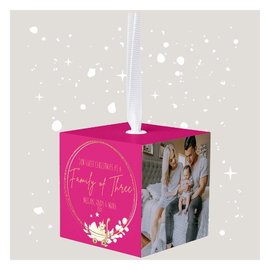 初めてのクリスマスの三者 キューブオーナメント