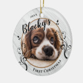 初めてのクリスマスの仔犬 森の葉と犬の名前の写真 セラミックオーナメント (左)