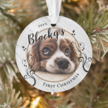 初めてのクリスマスの仔犬 森の葉と犬の名前 写真入り